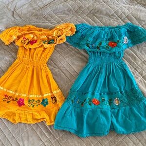 Set of 2 baby girl traditional Mexican embroidered off-the-shoulder dresses